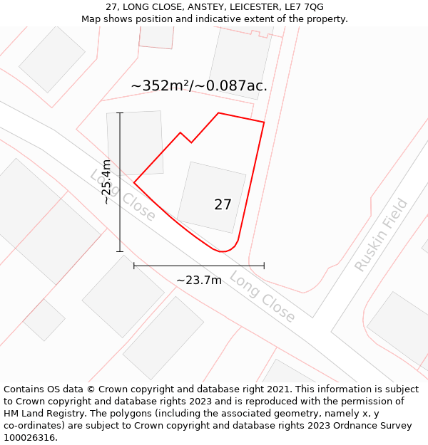 27, LONG CLOSE, ANSTEY, LEICESTER, LE7 7QG: Plot and title map