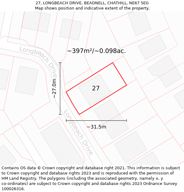27, LONGBEACH DRIVE, BEADNELL, CHATHILL, NE67 5EG: Plot and title map