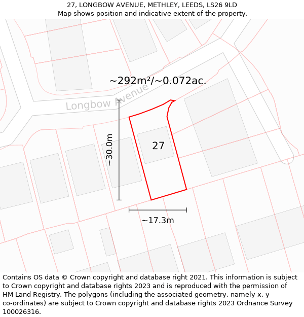 27, LONGBOW AVENUE, METHLEY, LEEDS, LS26 9LD: Plot and title map