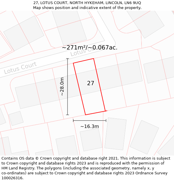 27, LOTUS COURT, NORTH HYKEHAM, LINCOLN, LN6 9UQ: Plot and title map