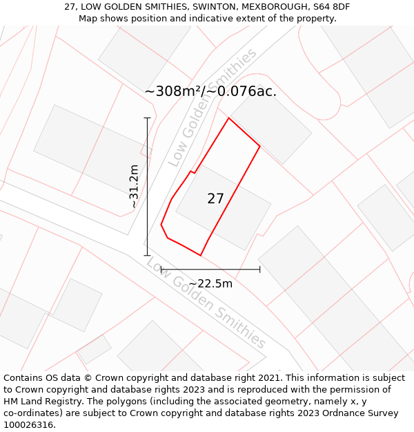 27, LOW GOLDEN SMITHIES, SWINTON, MEXBOROUGH, S64 8DF: Plot and title map