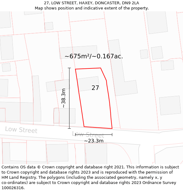 27, LOW STREET, HAXEY, DONCASTER, DN9 2LA: Plot and title map