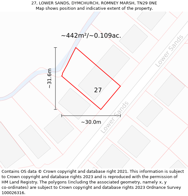 27, LOWER SANDS, DYMCHURCH, ROMNEY MARSH, TN29 0NE: Plot and title map