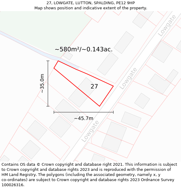 27, LOWGATE, LUTTON, SPALDING, PE12 9HP: Plot and title map