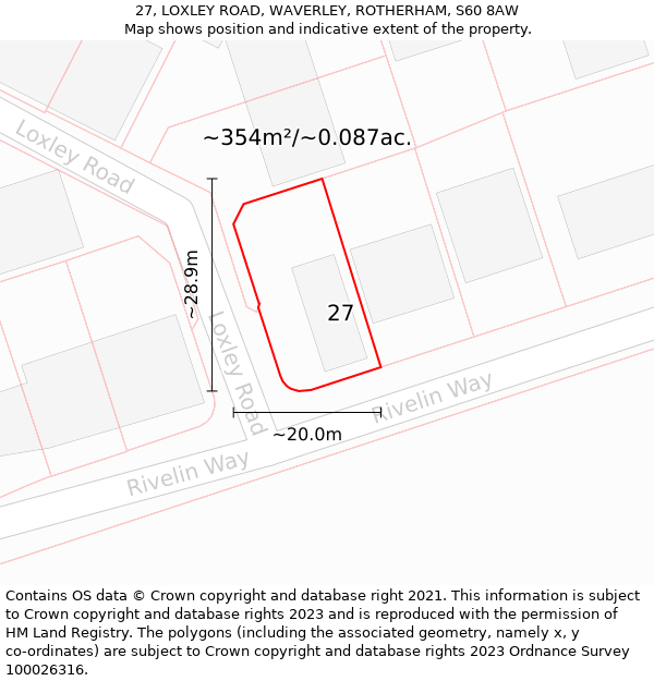 27, LOXLEY ROAD, WAVERLEY, ROTHERHAM, S60 8AW: Plot and title map