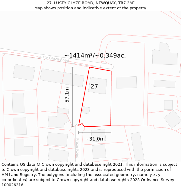 27, LUSTY GLAZE ROAD, NEWQUAY, TR7 3AE: Plot and title map