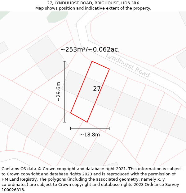 27, LYNDHURST ROAD, BRIGHOUSE, HD6 3RX: Plot and title map