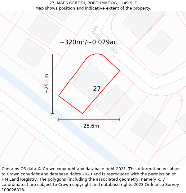 27, MAES GERDDI, PORTHMADOG, LL49 9LE: Plot and title map