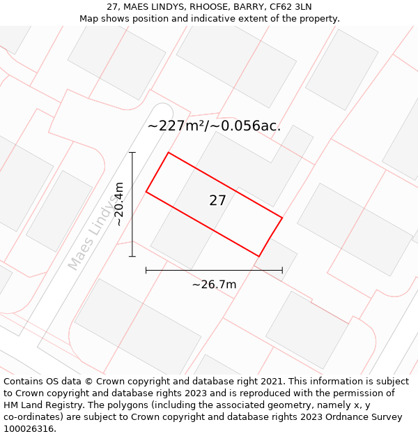 27, MAES LINDYS, RHOOSE, BARRY, CF62 3LN: Plot and title map