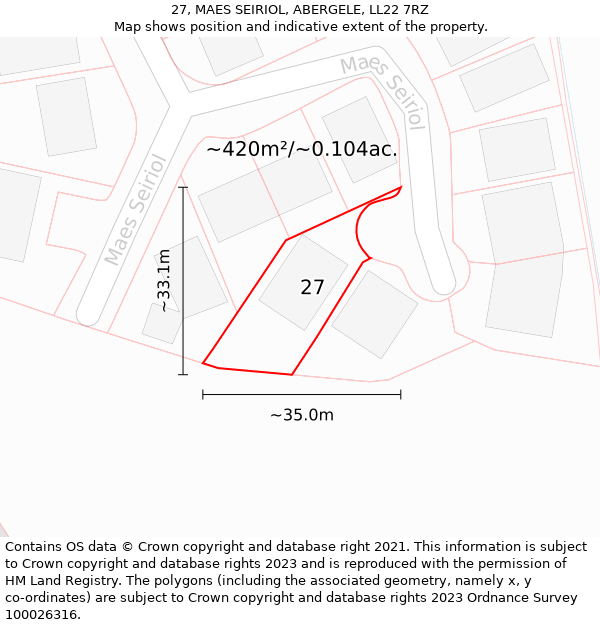 27, MAES SEIRIOL, ABERGELE, LL22 7RZ: Plot and title map