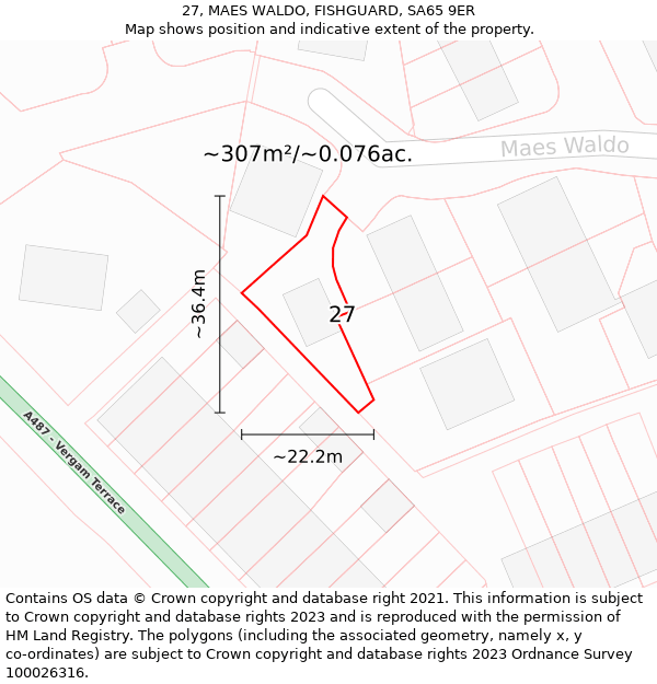 27, MAES WALDO, FISHGUARD, SA65 9ER: Plot and title map