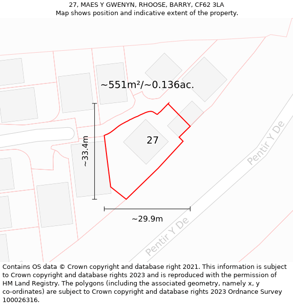 27, MAES Y GWENYN, RHOOSE, BARRY, CF62 3LA: Plot and title map