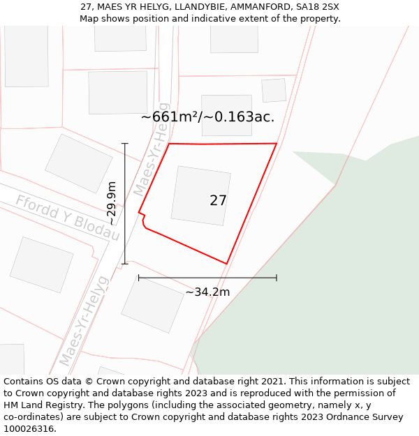 27, MAES YR HELYG, LLANDYBIE, AMMANFORD, SA18 2SX: Plot and title map