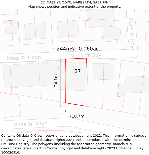 27, MAES YR ODYN, NARBERTH, SA67 7FH: Plot and title map