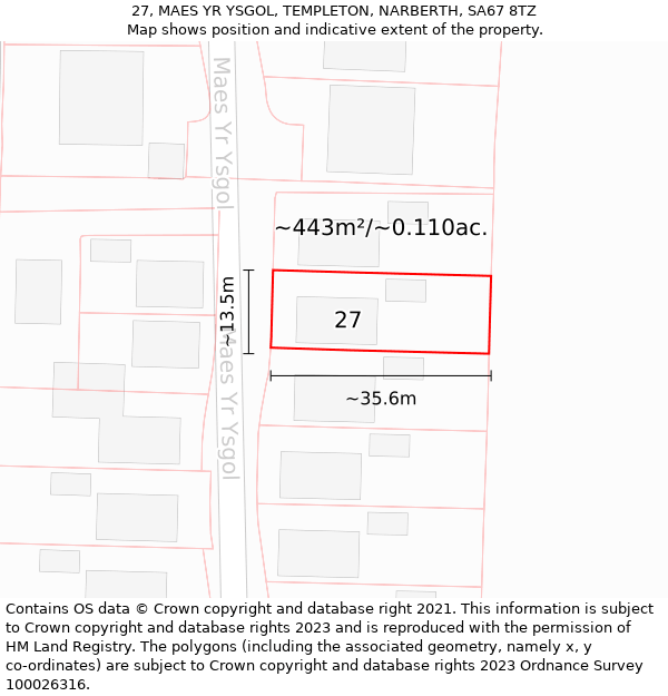 27, MAES YR YSGOL, TEMPLETON, NARBERTH, SA67 8TZ: Plot and title map