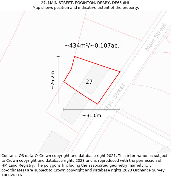 27, MAIN STREET, EGGINTON, DERBY, DE65 6HL: Plot and title map