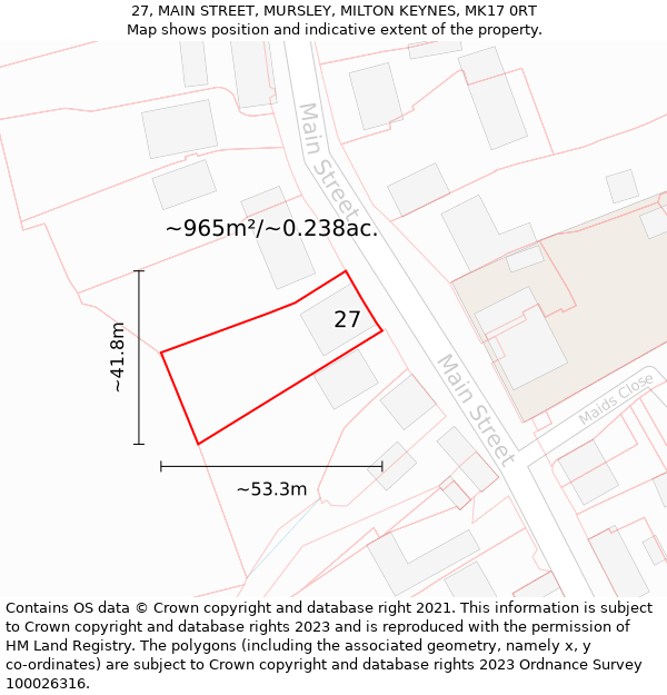 27, MAIN STREET, MURSLEY, MILTON KEYNES, MK17 0RT: Plot and title map