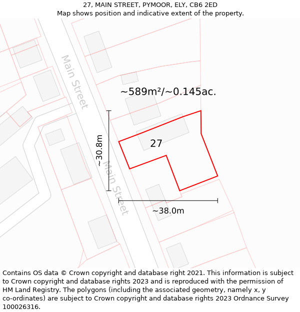 27, MAIN STREET, PYMOOR, ELY, CB6 2ED: Plot and title map