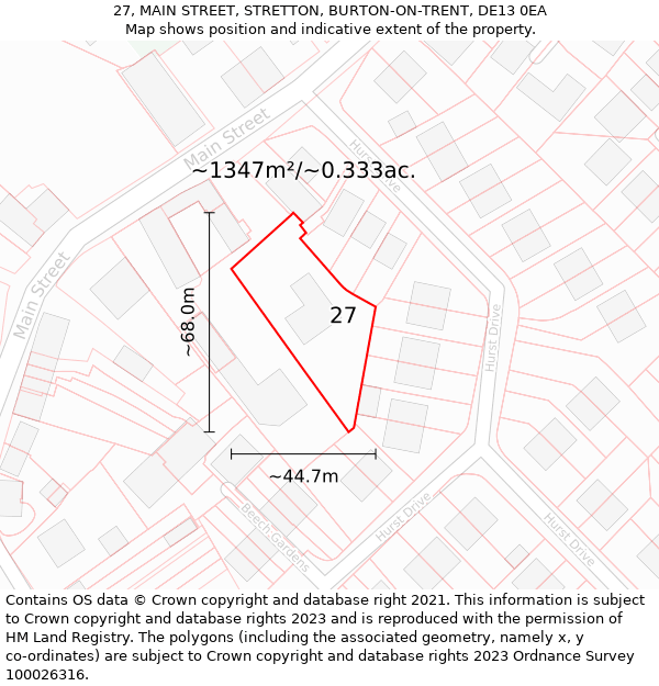 27, MAIN STREET, STRETTON, BURTON-ON-TRENT, DE13 0EA: Plot and title map