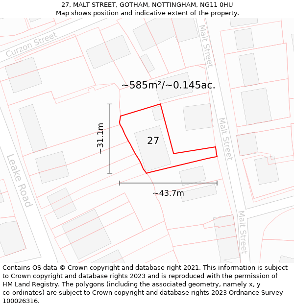 27, MALT STREET, GOTHAM, NOTTINGHAM, NG11 0HU: Plot and title map