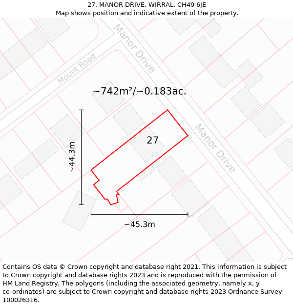 27, MANOR DRIVE, WIRRAL, CH49 6JE: Plot and title map