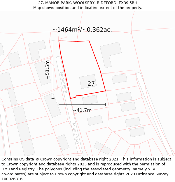 27, MANOR PARK, WOOLSERY, BIDEFORD, EX39 5RH: Plot and title map