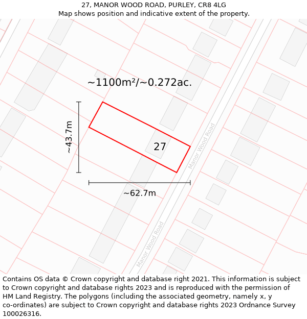 27, MANOR WOOD ROAD, PURLEY, CR8 4LG: Plot and title map