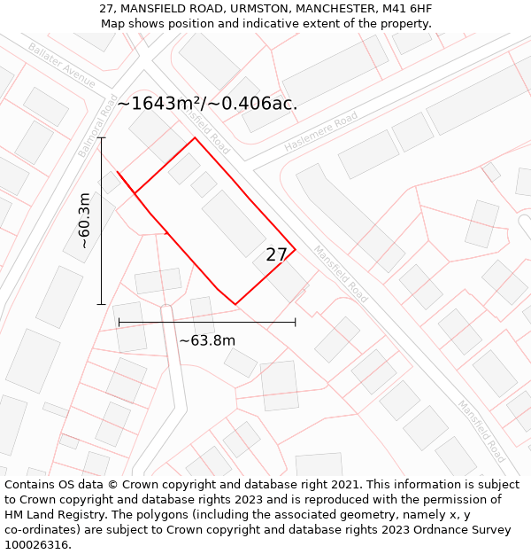 27, MANSFIELD ROAD, URMSTON, MANCHESTER, M41 6HF: Plot and title map