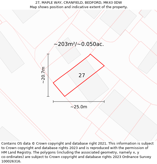 27, MAPLE WAY, CRANFIELD, BEDFORD, MK43 0DW: Plot and title map