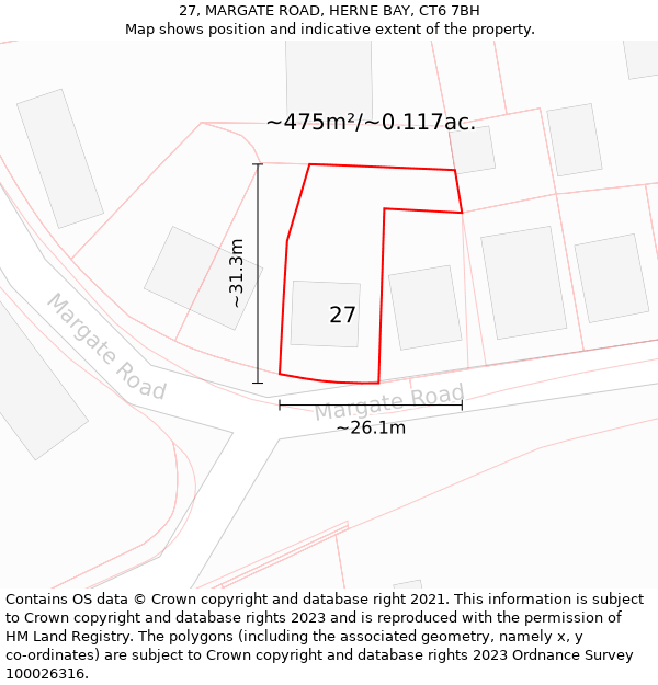 27, MARGATE ROAD, HERNE BAY, CT6 7BH: Plot and title map