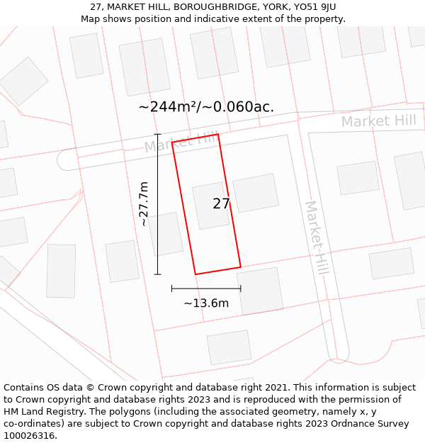 27, MARKET HILL, BOROUGHBRIDGE, YORK, YO51 9JU: Plot and title map