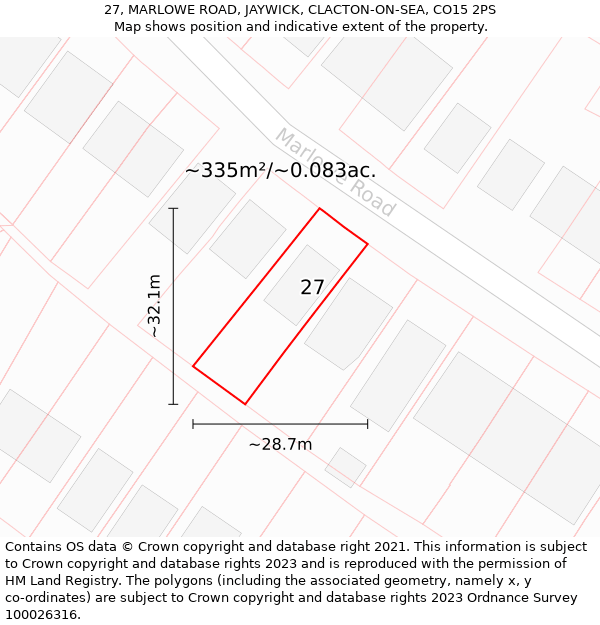 27, MARLOWE ROAD, JAYWICK, CLACTON-ON-SEA, CO15 2PS: Plot and title map