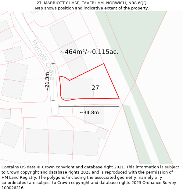 27, MARRIOTT CHASE, TAVERHAM, NORWICH, NR8 6QQ: Plot and title map