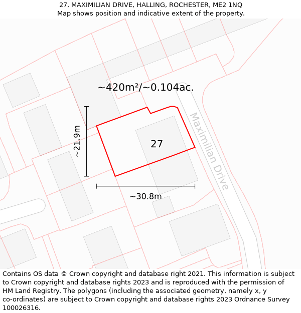 27, MAXIMILIAN DRIVE, HALLING, ROCHESTER, ME2 1NQ: Plot and title map