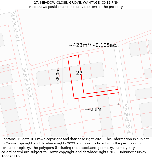 27, MEADOW CLOSE, GROVE, WANTAGE, OX12 7NN: Plot and title map