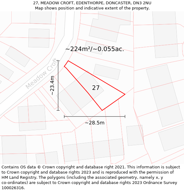 27, MEADOW CROFT, EDENTHORPE, DONCASTER, DN3 2NU: Plot and title map