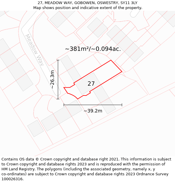 27, MEADOW WAY, GOBOWEN, OSWESTRY, SY11 3LY: Plot and title map