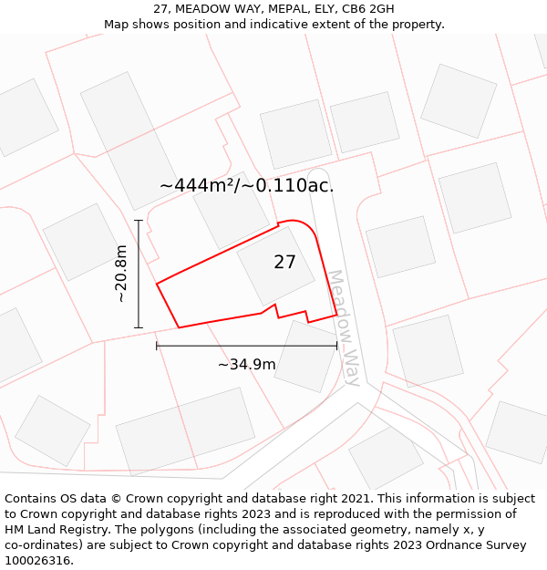 27, MEADOW WAY, MEPAL, ELY, CB6 2GH: Plot and title map