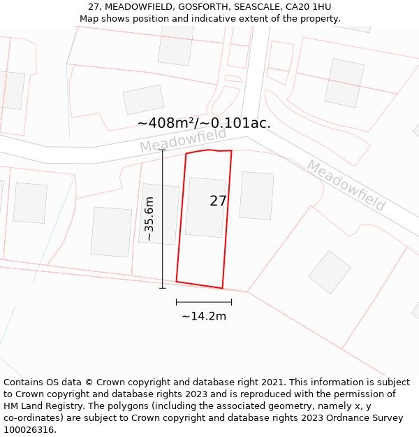 27, MEADOWFIELD, GOSFORTH, SEASCALE, CA20 1HU: Plot and title map