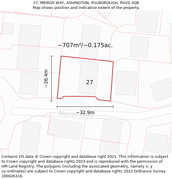 27, MEIROS WAY, ASHINGTON, PULBOROUGH, RH20 3QB: Plot and title map