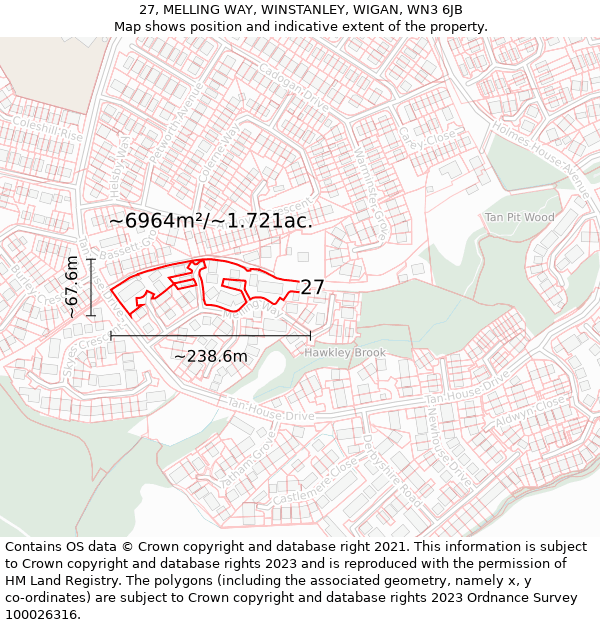 27, MELLING WAY, WINSTANLEY, WIGAN, WN3 6JB: Plot and title map