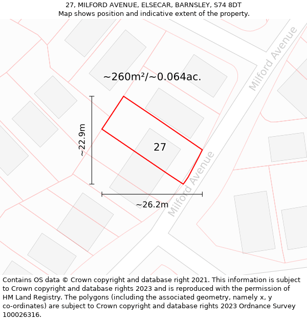 27, MILFORD AVENUE, ELSECAR, BARNSLEY, S74 8DT: Plot and title map