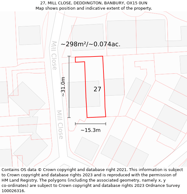 27, MILL CLOSE, DEDDINGTON, BANBURY, OX15 0UN: Plot and title map