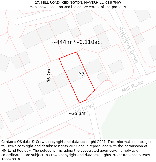 27, MILL ROAD, KEDINGTON, HAVERHILL, CB9 7NW: Plot and title map