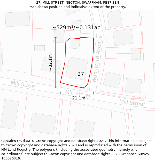 27, MILL STREET, NECTON, SWAFFHAM, PE37 8EN: Plot and title map