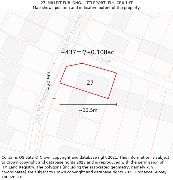 27, MILLPIT FURLONG, LITTLEPORT, ELY, CB6 1HT: Plot and title map