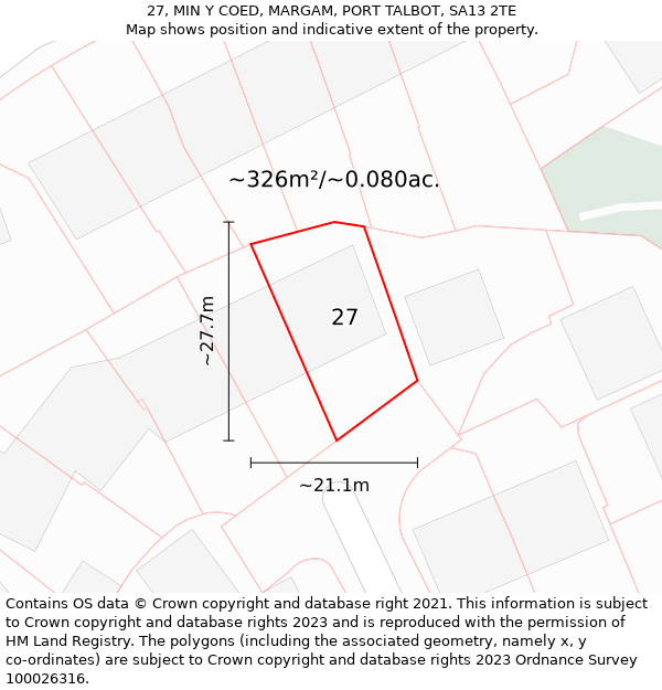 27, MIN Y COED, MARGAM, PORT TALBOT, SA13 2TE: Plot and title map
