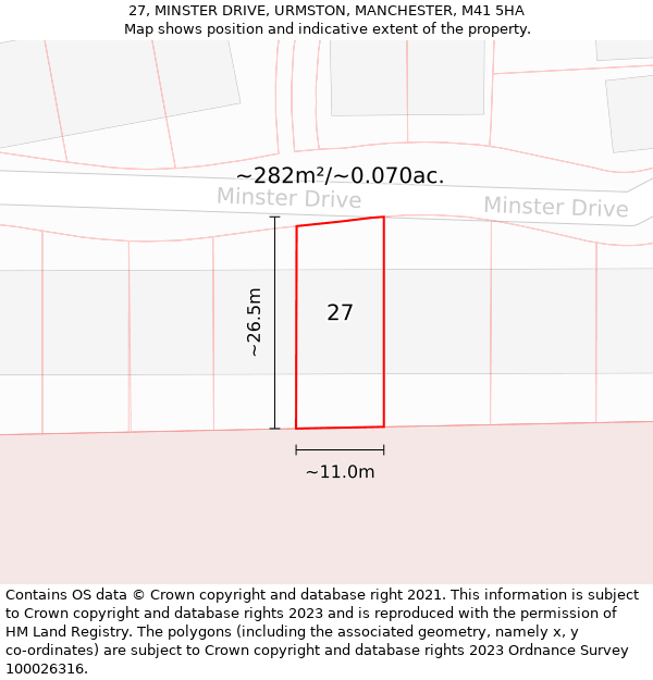 27, MINSTER DRIVE, URMSTON, MANCHESTER, M41 5HA: Plot and title map