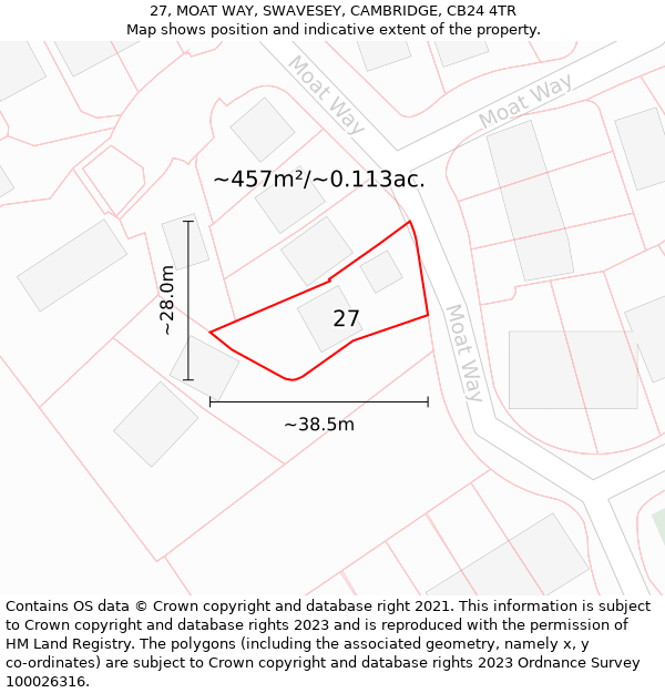 27, MOAT WAY, SWAVESEY, CAMBRIDGE, CB24 4TR: Plot and title map