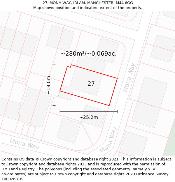 27, MONA WAY, IRLAM, MANCHESTER, M44 6GG: Plot and title map